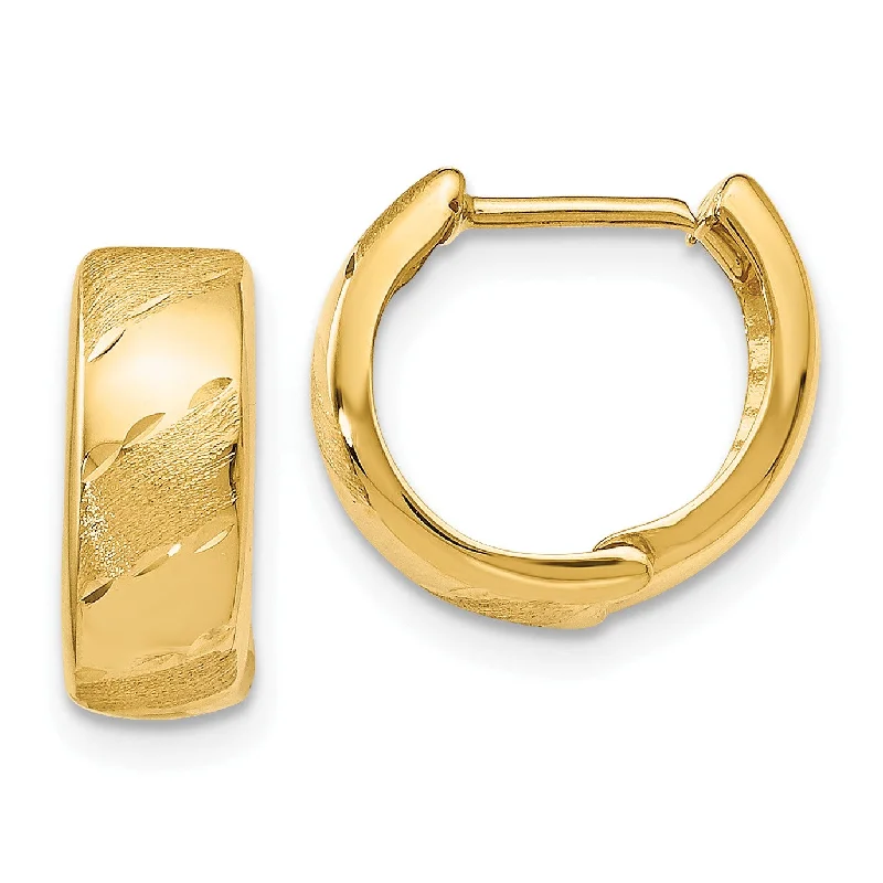 Women’s long drop earrings-14KT Yellow Gold 12X13MM Hinged Hoop Earrings