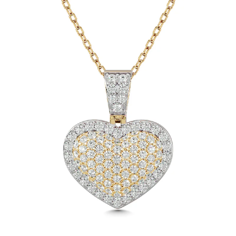 Women’s gemstone pendant necklace-Diamond 1 1/2 ct tw Heart Pendant in 10K Yellow Gold With White Gold Touch