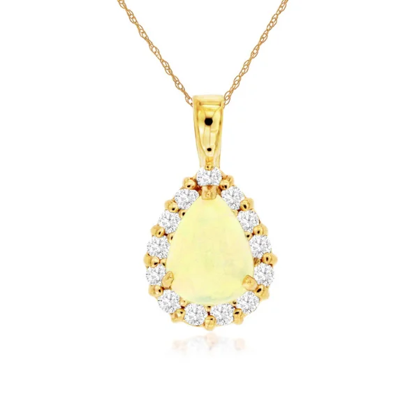 Women’s chunky chain necklace-Yellow Gold Opal and Diamond Halo Pendant