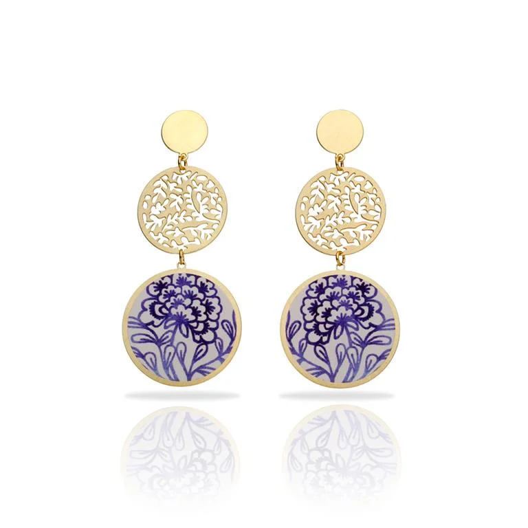 Women’s long earrings-RAS Porcelana Flor Gold Earrings