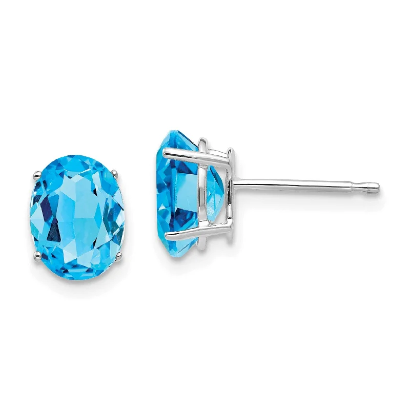 Women’s elegant earrings-8X6MM Oval Swiss Blue Topaz Stud Earrings in 14KT White Gold