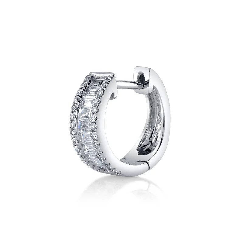 Women’s simple solitaire engagement ring-Channel Set Baguette Huggie with Diamonds