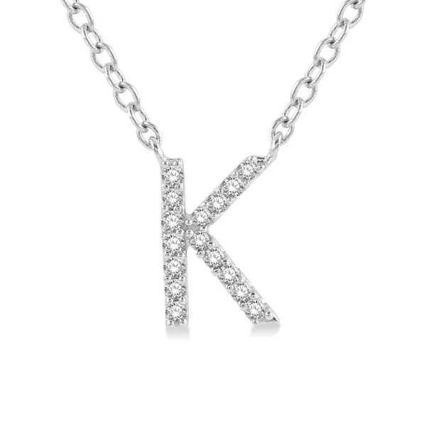 Women’s twisted necklace-1/20 ctw Initial 'K' Round Cut Diamond Pendant With Chain in 10K White Gold