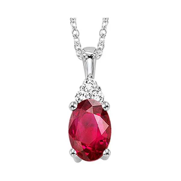 Women’s silver pendant necklace-10K White Gold Ruby Diamond Pendant