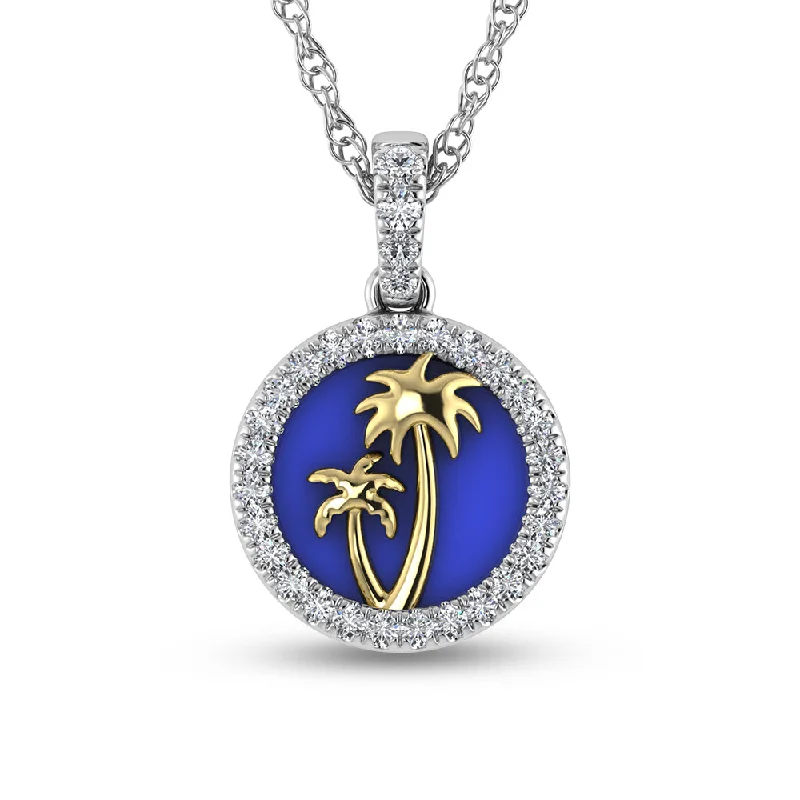 Women’s romantic necklace-14K Two Tone 1/6 Ct.Tw. Diamond And Mother of Pearl Sea Of Life Palm Tree Pendant