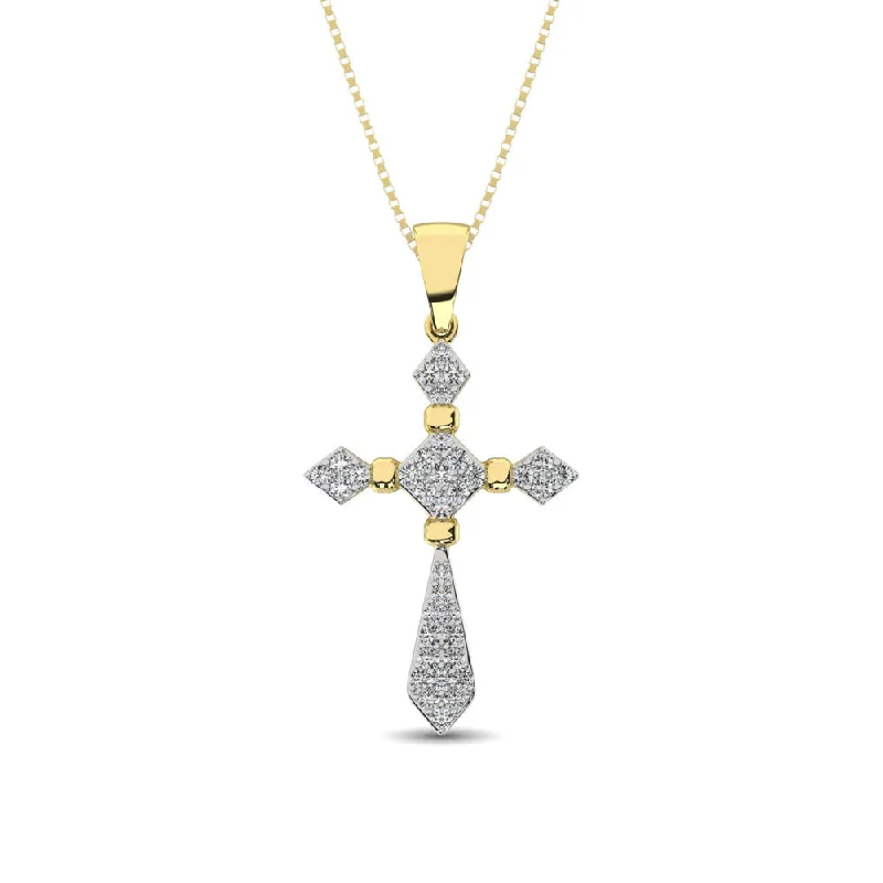 Women’s delicate chain necklace-14K Yellow Gold 1/5 Ct.Tw. Diamond Cross Pendant