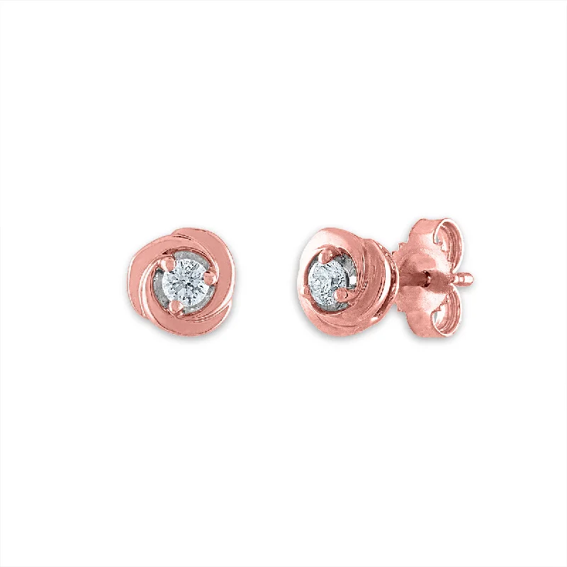 Women’s chunky earrings-1/10 CTW Diamond Stud Love Knot Earrings in 10KT Rose Gold