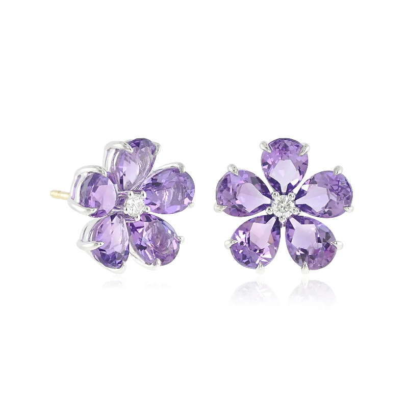 Women’s moonstone drop earrings-Forget-Me-Not Earrings in Amethyst & Diamonds