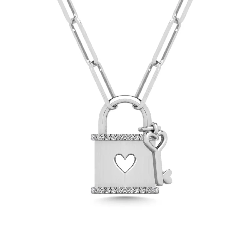 Women’s sterling silver necklace-Diamond 1/20 Ct.Tw. Lock Pendant in 925 Silver