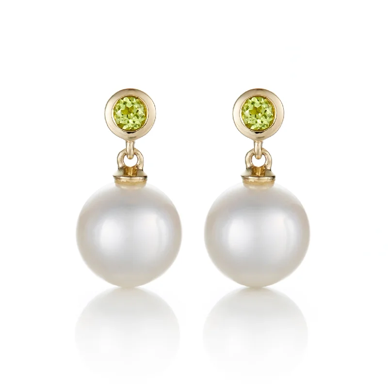 Women’s thick hoop earrings-Peridot & White Pearl Drop Earrings