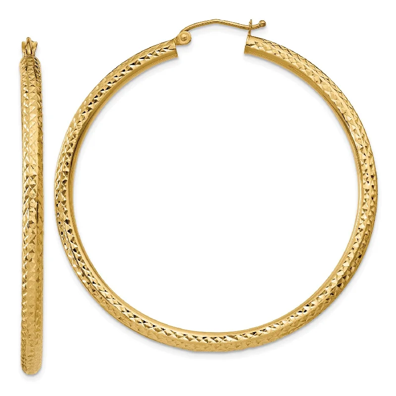 Women’s gold-plated earrings-14KT Yellow Gold 50X3MM Diamond-cut Hoop Earrings