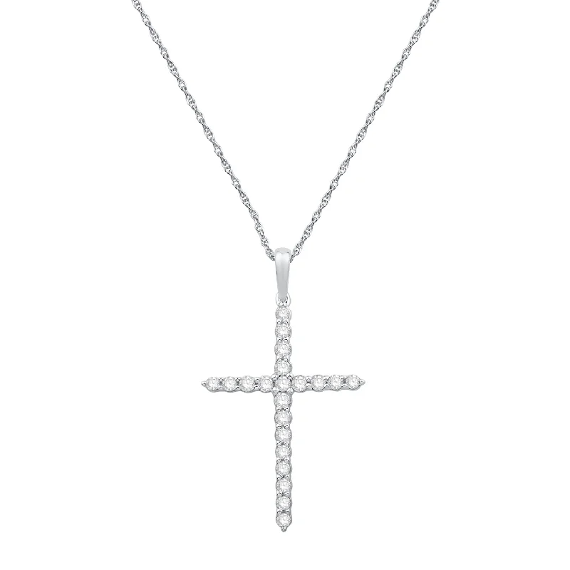 Women’s birthstone pendant necklace-10K White Gold Diamond Cross Pendant