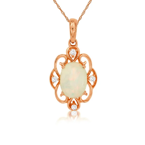 Women’s infinity pendant necklace-14 Karat Rose Gold Oval Opal and Diamond Pendant