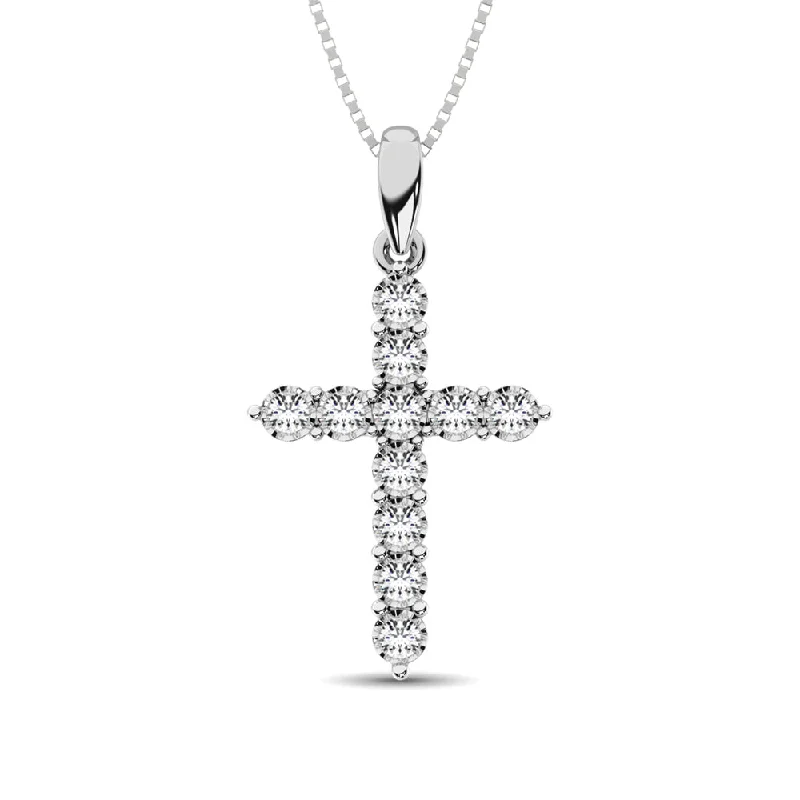 Women’s silver chain necklace-10K White Gold 1/8 Ct.Tw.Diamond Cross Pendant