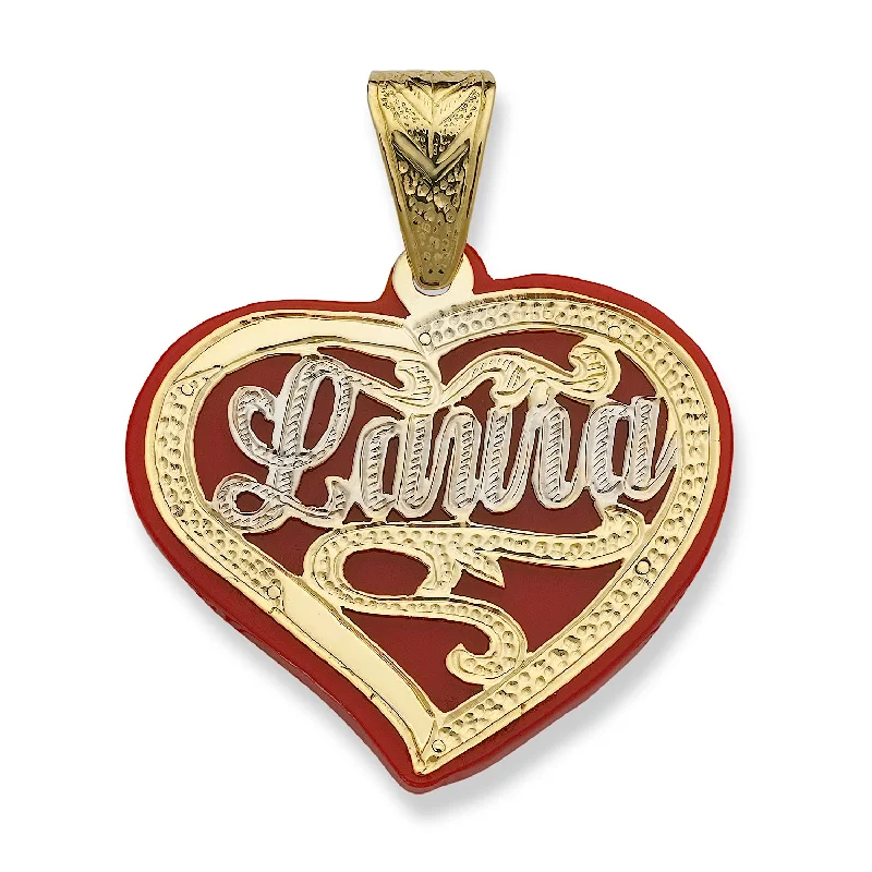 Women’s gold chain necklace-Better Jewelry Heart Red Onyx Birds Diamond Cut Script 10K Gold Nameplate Pendant