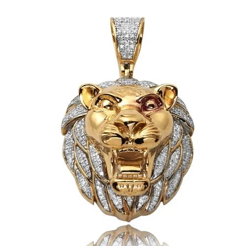 Women’s heart-shaped pendant necklace-10KY 0.50CTW DIAMOND LION HEAD PENDANT