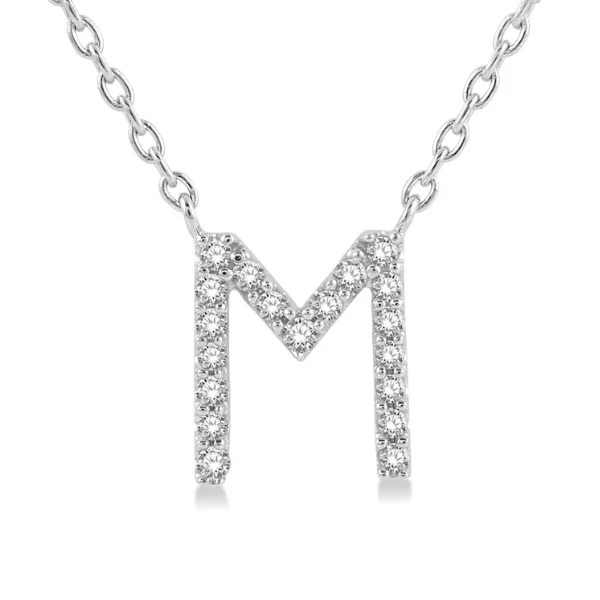 Women’s bold necklace-1/20 ctw Initial 'M' Round Cut Diamond Pendant With Chain in 10K White Gold