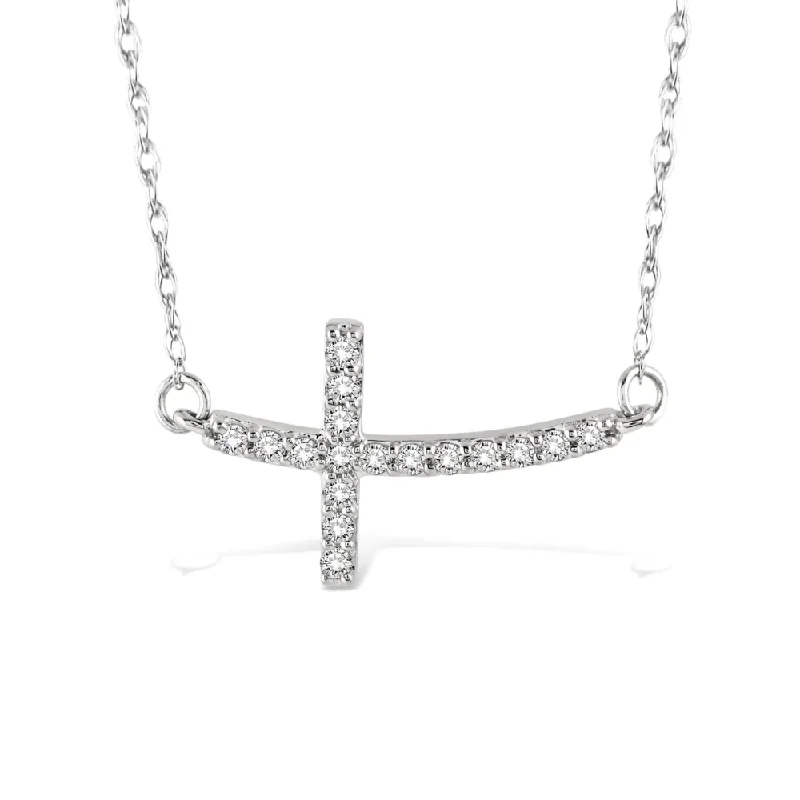 Women’s butterfly pendant necklace-1/5 Ctw Round Cut Diamond Cross Pendant in 14K White Gold with Chain