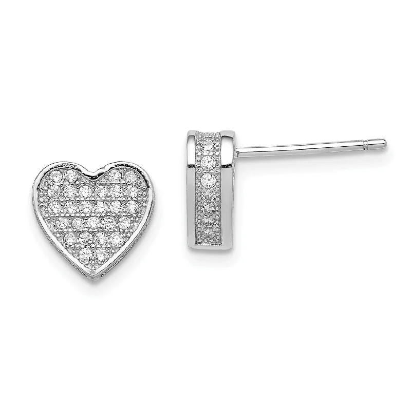 Women’s crystal earrings-Sterling Silver Cubic Zirconia 9MM Heart Stud Earrings