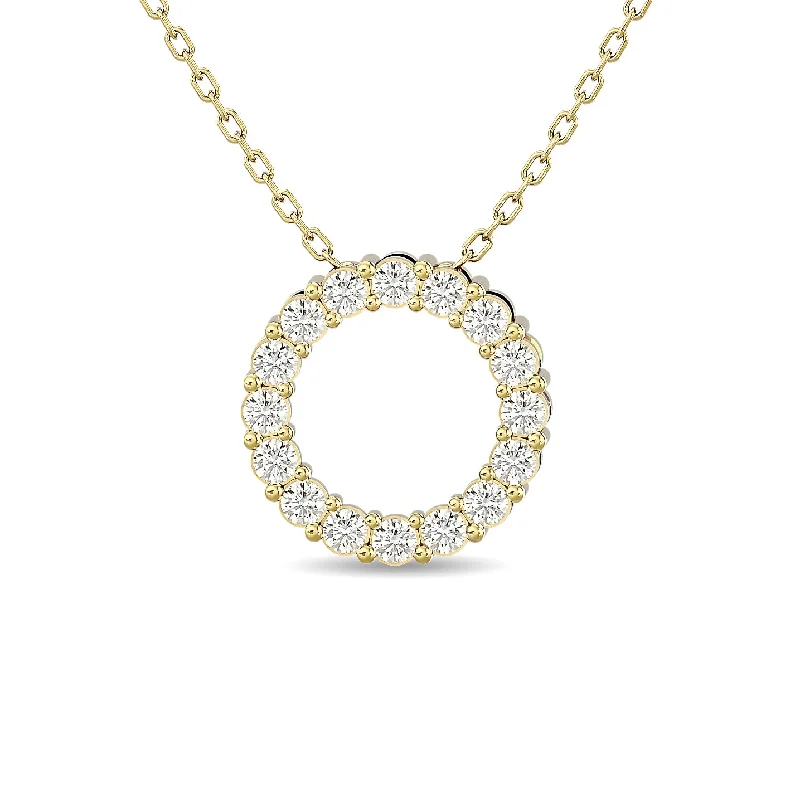 Women’s anniversary pendant necklace-Diamond 1/4 Ct.Tw. Circle Pendant in 14K Yellow Gold