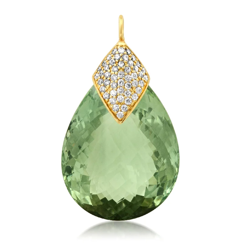 Women’s statement necklace-DIAMOND CROWNED GREEN AMETHYST PENDANT, 14kt GOLD