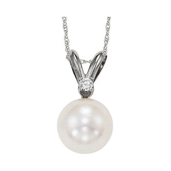 Women’s long necklace-14K White Gold Pearl Diamond Pendant