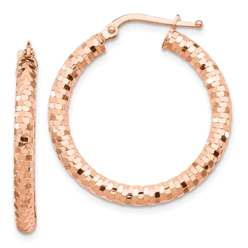 Women’s chunky earrings-14KT Rose Gold 20X3MM Diamond-cut Hoop Earrings