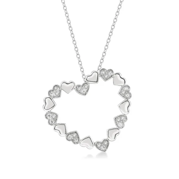 Women’s double-layer necklace-Sterling Silver 1/20 Ctw Heart Shape Diamond Pendant