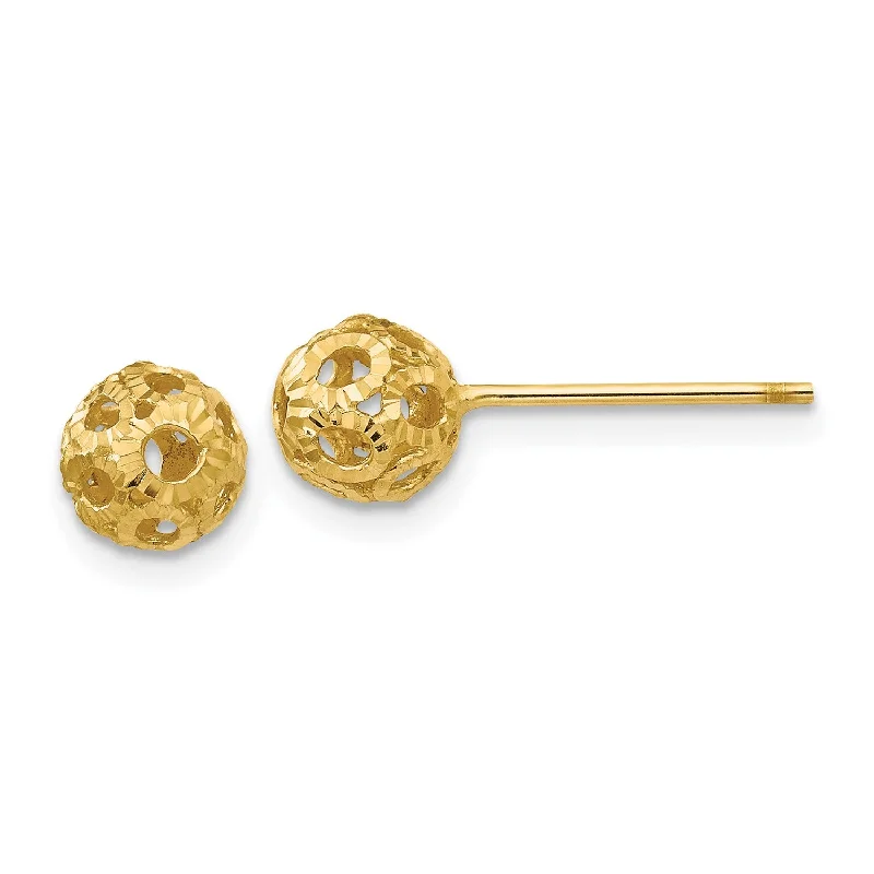 Women’s delicate earrings-14KT Yellow Gold 5MM Diamond-cut Ball Stud Earrings