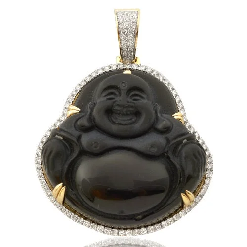 Women’s mixed-metal necklace-10K 1.65CTW DIAMOND OBSIDIAN BUDDHA PENDANT