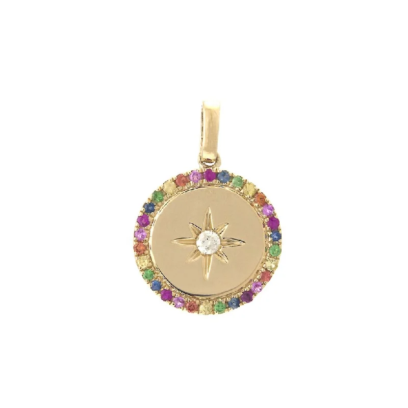 Women’s minimalist silver necklace-14K Yellow Gold Diamond  & Gemstone Compass Pendant