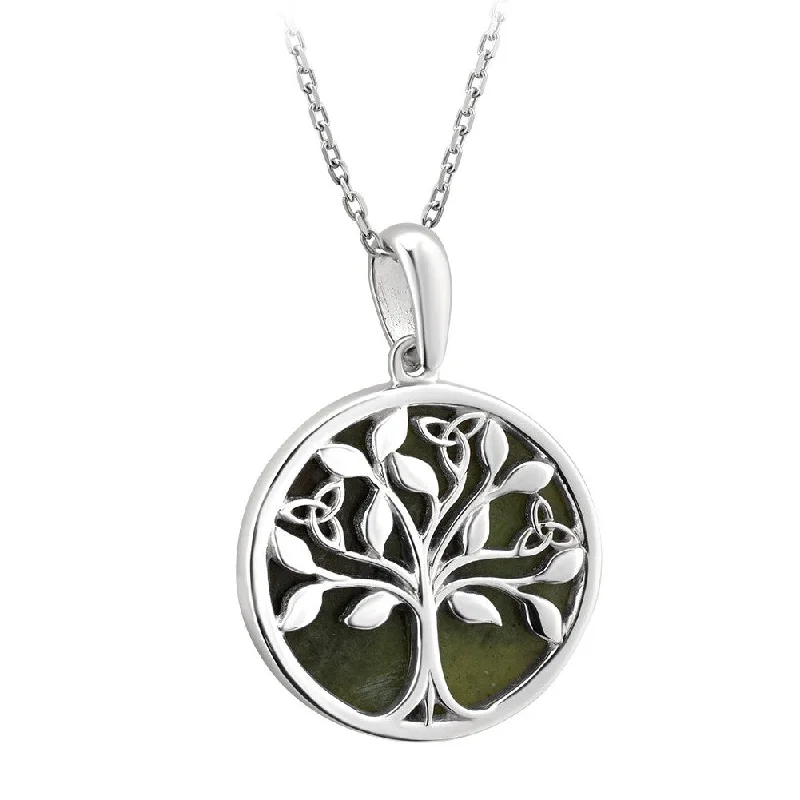 Women’s chain necklace-Sterling Silver Connemara Marble Tree of Life Pendant with Chain - S46669