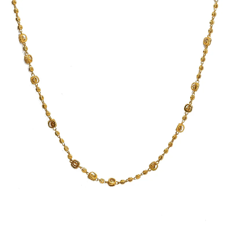 Women’s three-layered necklace-22K Yellow Gold Chain W/ Swirled Textured Beads & Hollow Eyelet Accents