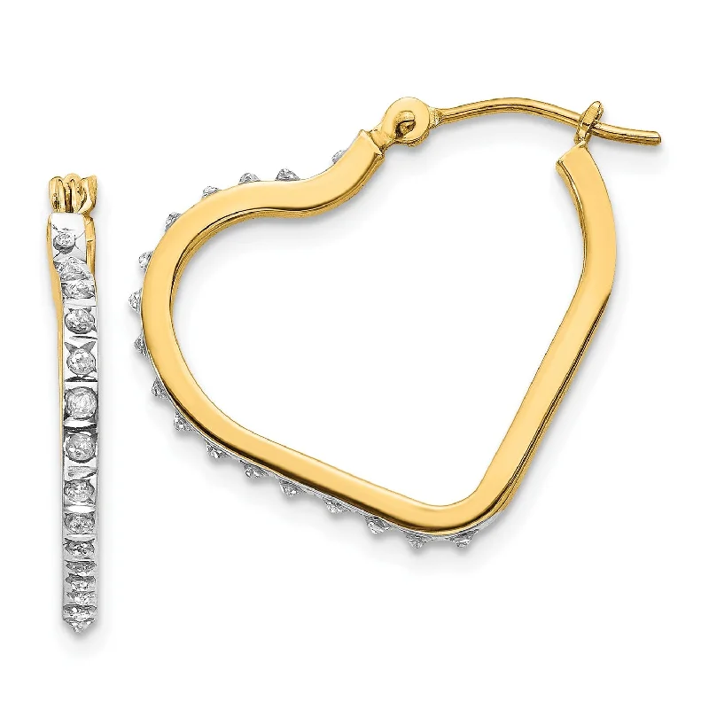 Women’s diamond drop earrings-Diamond Fascination 14KT Yellow Gold 16X1MM Hinged Heart Hoop Earrings