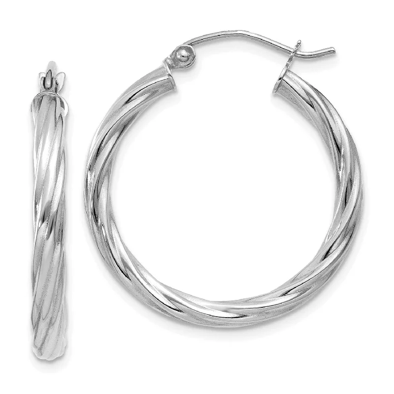 Women’s antique earrings-10KT White Gold 15X2MM Twist Hoop Earrings