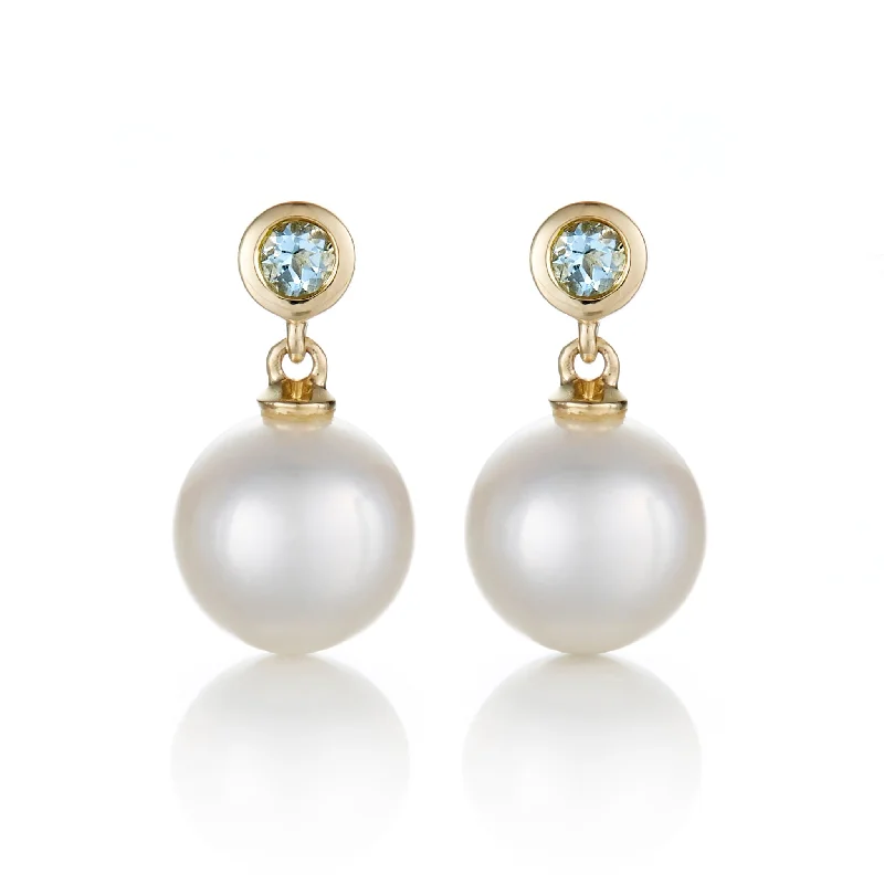 Women’s statement hoop earrings-Aquamarine & White Pearl Drop Earrings