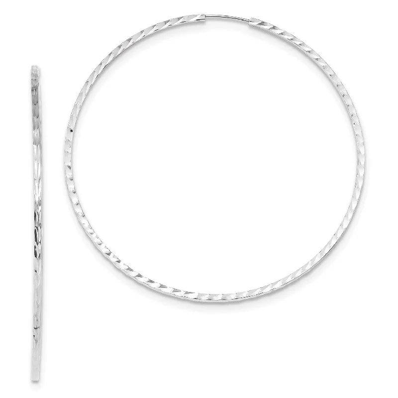 Women’s trendy drop earrings-14KT White Gold 59X1.35MM Diamond-cut Endless Hoop Earrings