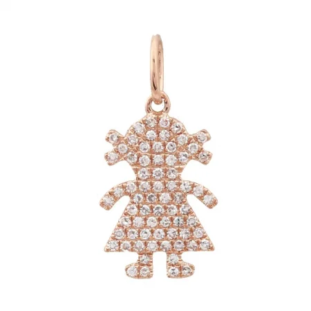 Women’s chunky necklace-14K Gold Diamond Pave Girl Charm/ Pendant