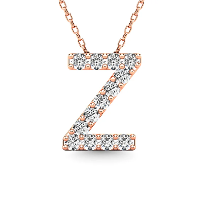 Women’s sparkling diamond necklace-Diamond 1/8 Ct.Tw. Letter Z Pendant in 14K Rose Gold""