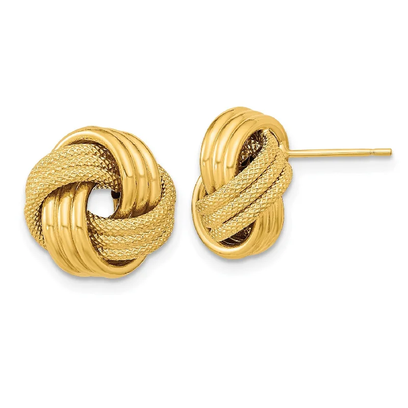 Women’s square earrings-14KT Yellow Gold Love Knot Earrings