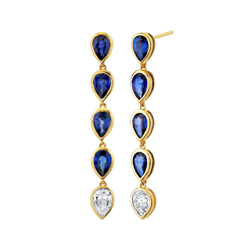 Women’s trendy gold earrings-Sapphire Pear Drop Earring