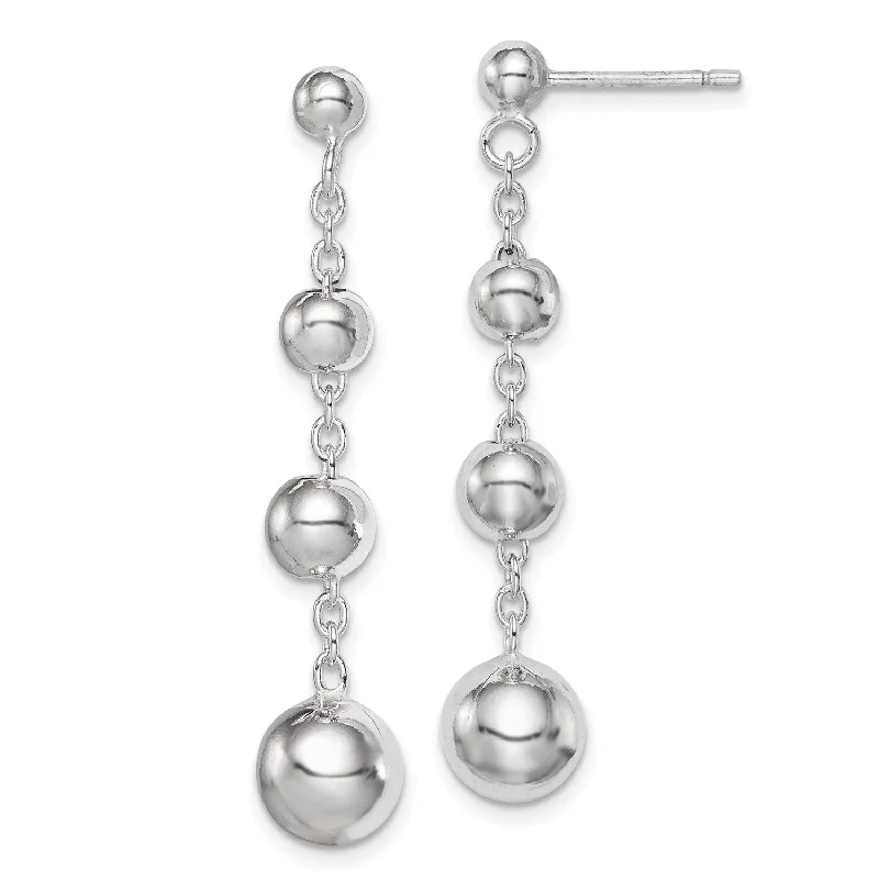 Women’s trendy earrings-Sterling Silver 46X9MM Beaded Earrings