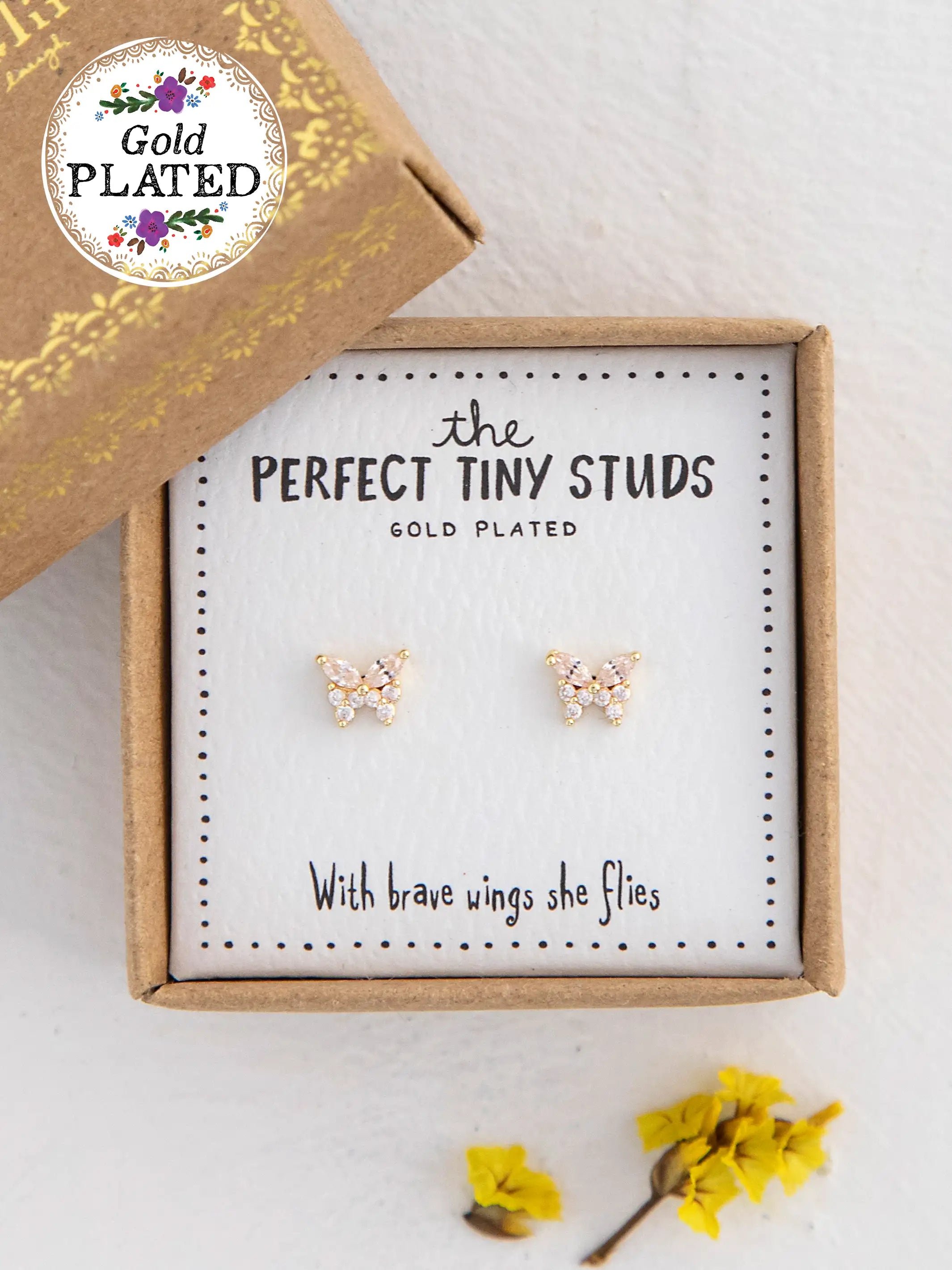 Women’s gold hoop drop earrings-Perfect Tiny Stud Earrings - Butterflies