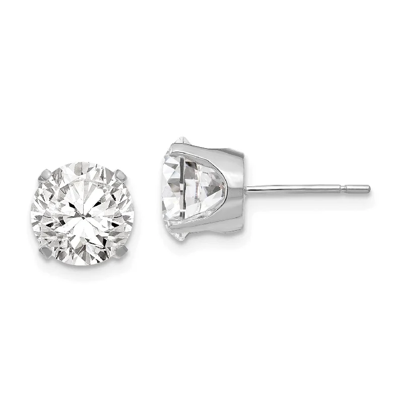 Women’s unique earrings-14KT White Gold 8MM Round Cubic Zirconia Stud Earrings