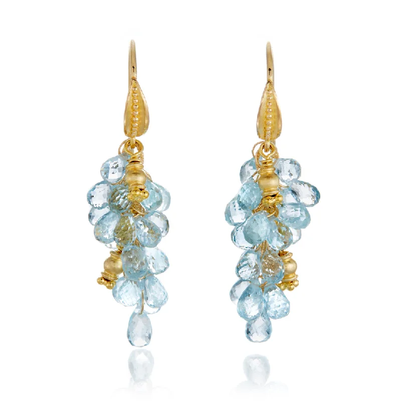 Women’s cubic zirconia earrings-Aquamarine Briolette Cluster Earrings