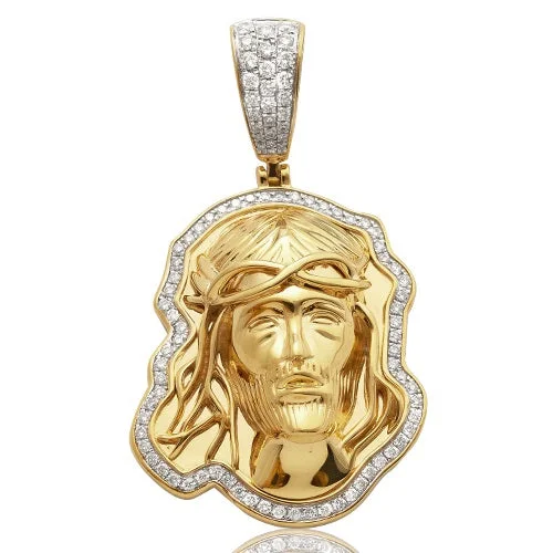 Women’s statement jewelry necklace-14K 0.65CTW DIAMOND JESUS FACE PENDANT