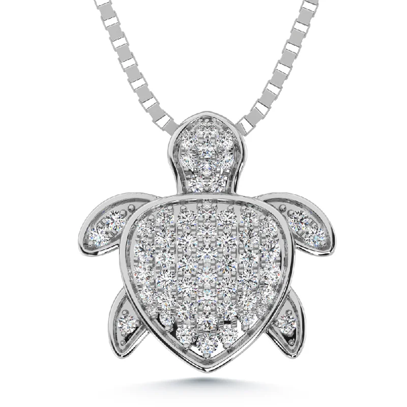 Women’s pearl pendant necklace-14K White Gold Diamond 3/8 Ct.Tw. Sea Of Life Turtle Pendant