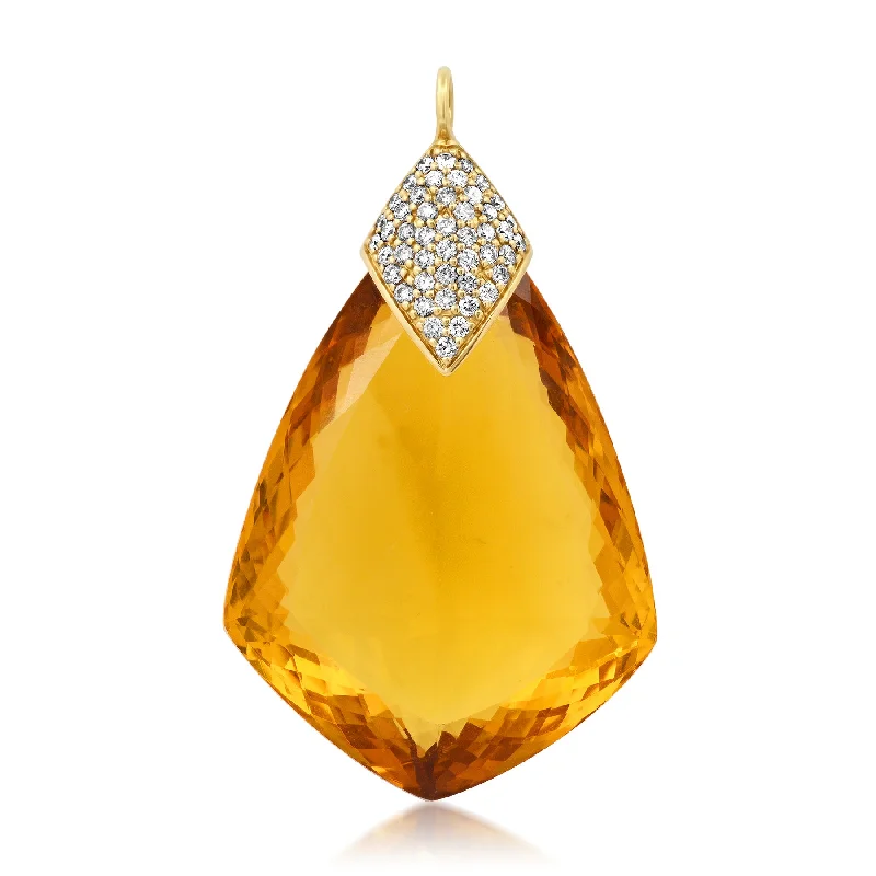 Women’s pearl necklace-DIAMOND CROWNED CITRINE PENDANT, 14kt GOLD