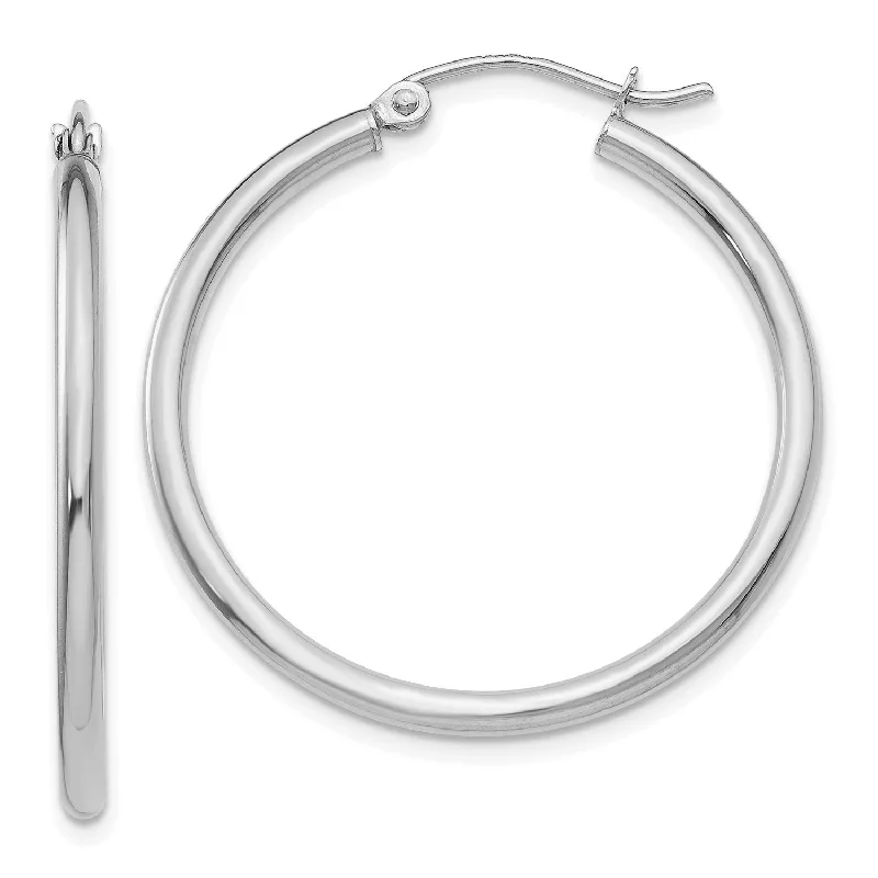 Women’s long earrings-14KT White Gold 30X2MM Hoop Earrings