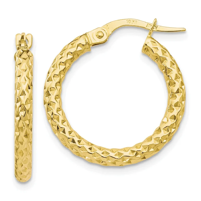 Women’s boho earrings-10KT Yellow Gold 23X21MM Diamond-cut Hoop Earrings